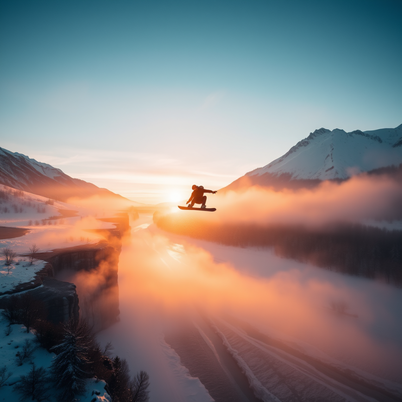 Aerial Drone Shot of a Lone Snowboarder Mid-air