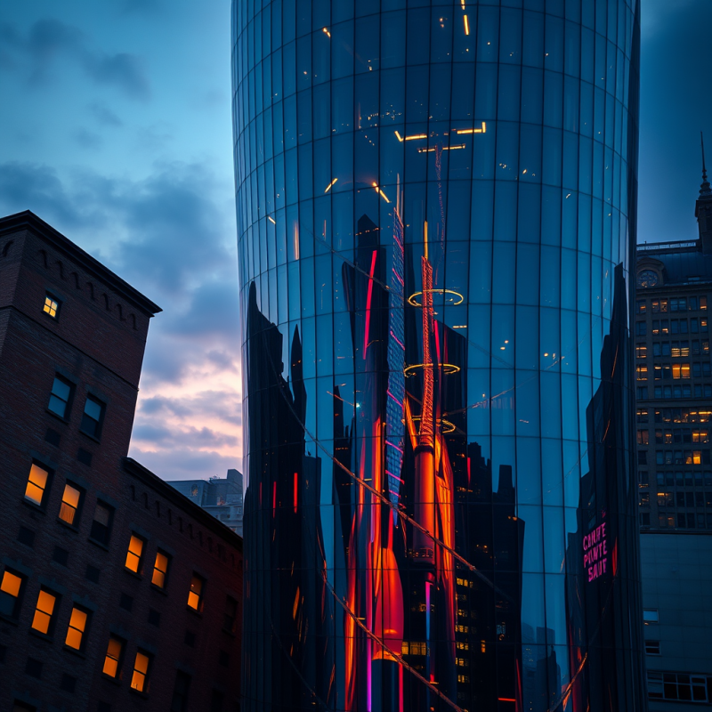 Aerial Drone Shot of a Mirrored Glass Skyscraper Twisting...