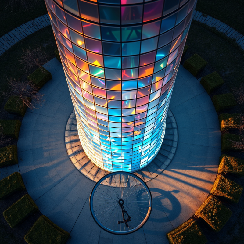 Aerial Drone Shot of a Spiral-faced Tower Wrapped in Kine...