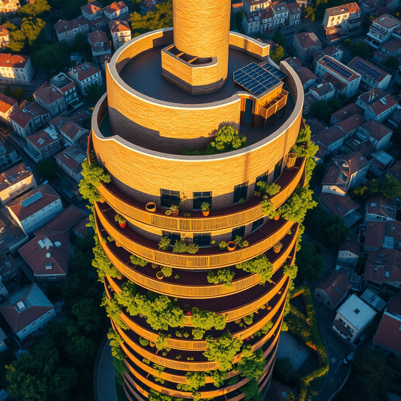 Aerial Drone Shot Of A Spiral-shaped Eco-tower In Lisbon