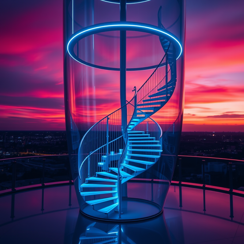 Aerial Drone Shot of a Spiral Staircase Embedded Within A...