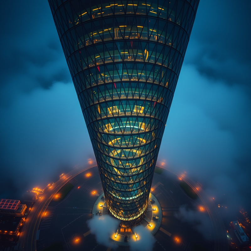 Aerial Drone Shot of a Spiraling Glass and Steel Face-sha...