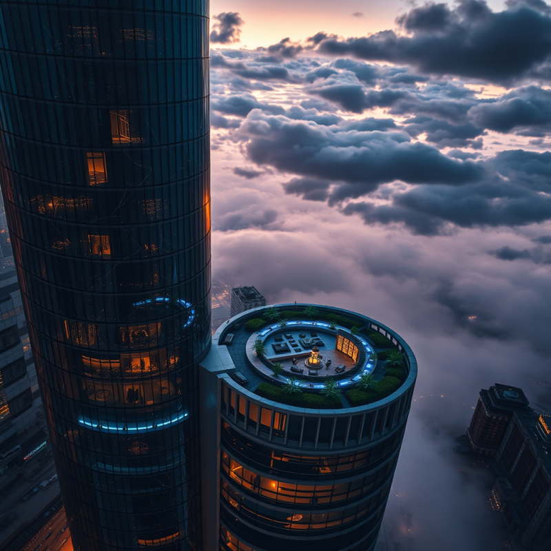 Aerial Drone Shot of a Spiraling Glass-and-steel Skyscrap...
