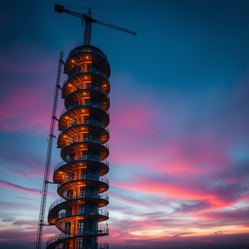 Aerial Drone Shot Of A Spiraling Glass-and-steel Spiral T...