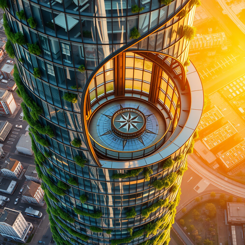 Aerial Drone Shot Of A Spiraling Glass-and-steel Tower In...