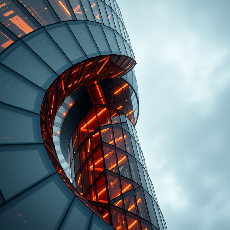 Aerial Drone Shot of a Spiraling Glass-and-steel Tower Tw...