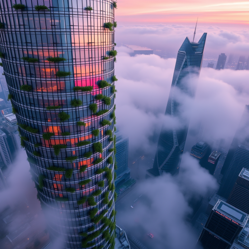 Aerial Drone Shot of a Spiraling Glass-and-steel Tower At...