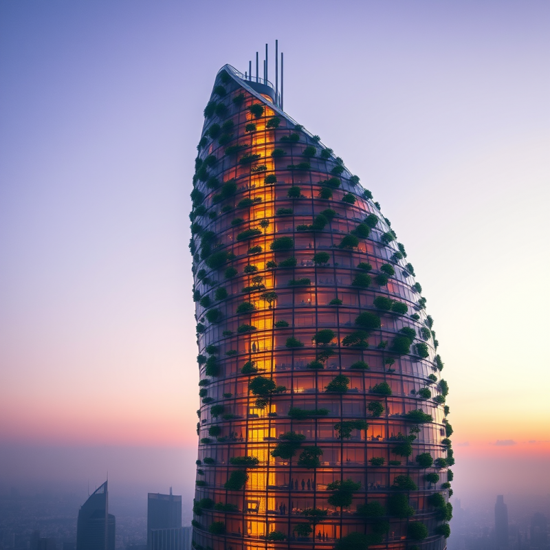 Aerial Drone View Of A Spiral-shaped Sustainable Skyscrap...