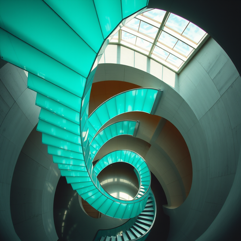 Aerial Shot Of A Spiral Staircase Wrapped In Translucent ...