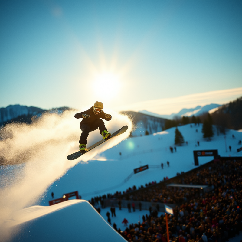 Aerial Slow-motion Shot of a Snowboarder Mid-air During A...