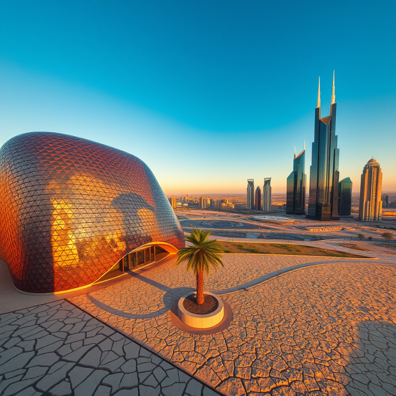 Aerial View at Golden Hour of a Parametrically Curved