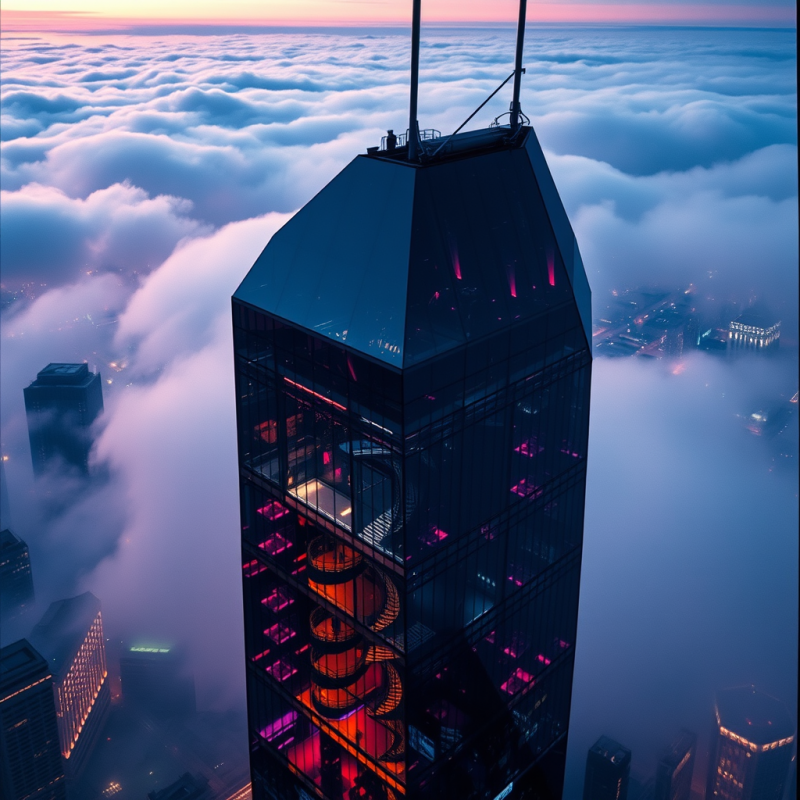 Aerial View of a Crystalline Glass Skyscraper Reflecting ...