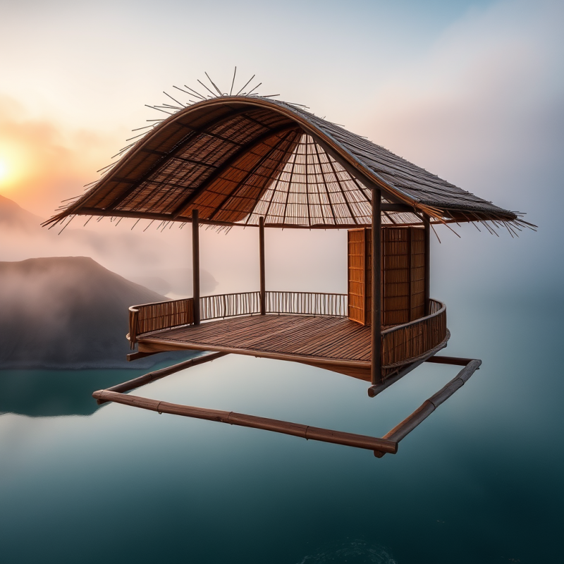 Aerial View Of A Floating Bamboo And Reclaimed Wood Pavil...