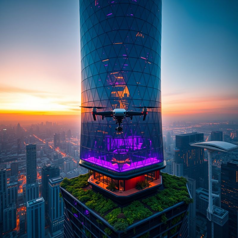 Aerial View Of A Futuristic 2026 Skyscraper With Hexagona...