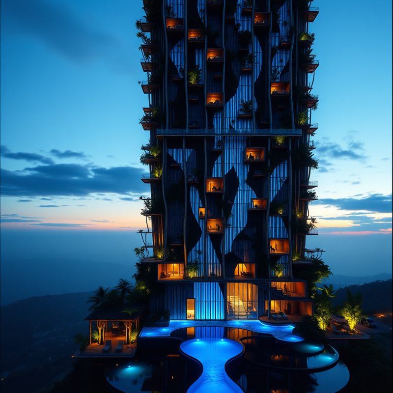 Aerial View Of A Futuristic Bamboo-and-recycled-steel Sky...