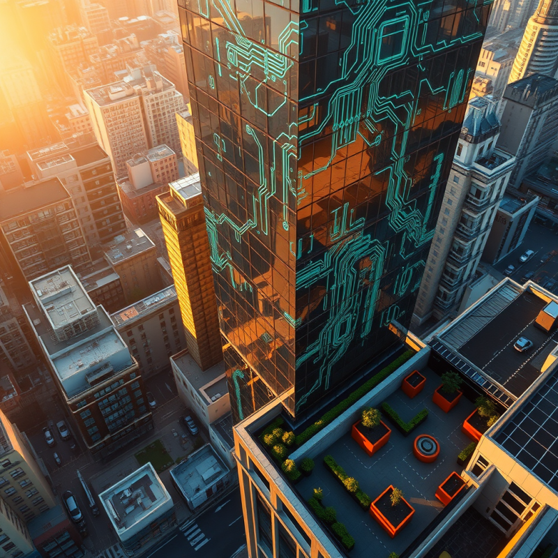 Futuristic Building with Circuitry Design