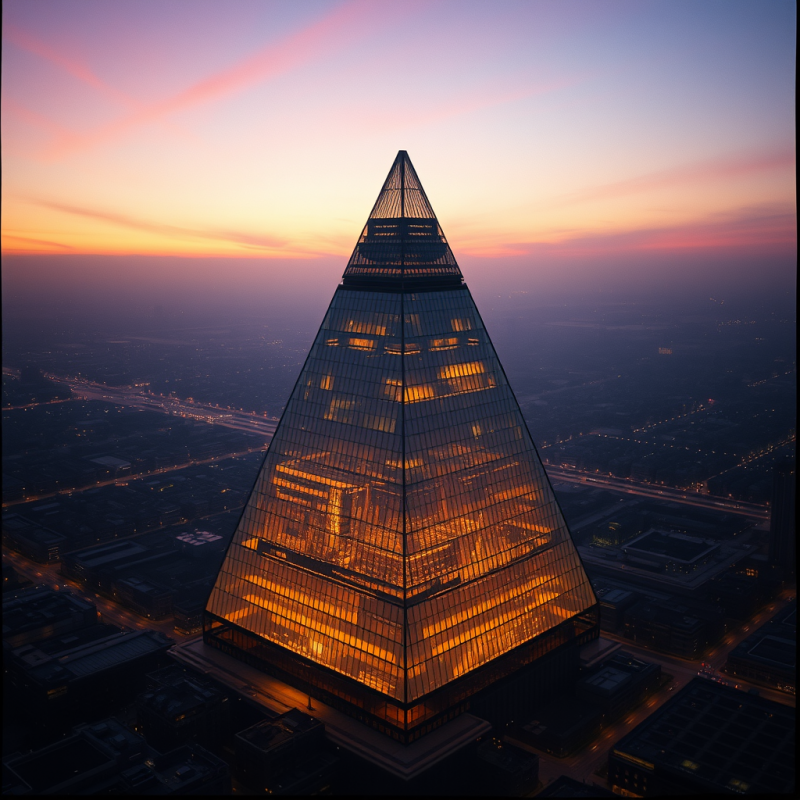 Aerial View of a Hyper-modern Glass Pyramid Skyscraper Gl...