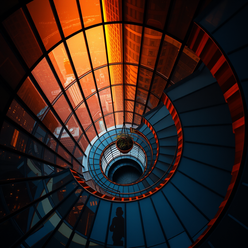 Aerial View of a Spiral Staircase Wrapped Around a Cylind...