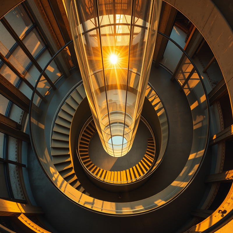 Aerial View Of A Spiral Staircase Wrapped Around A Centra...