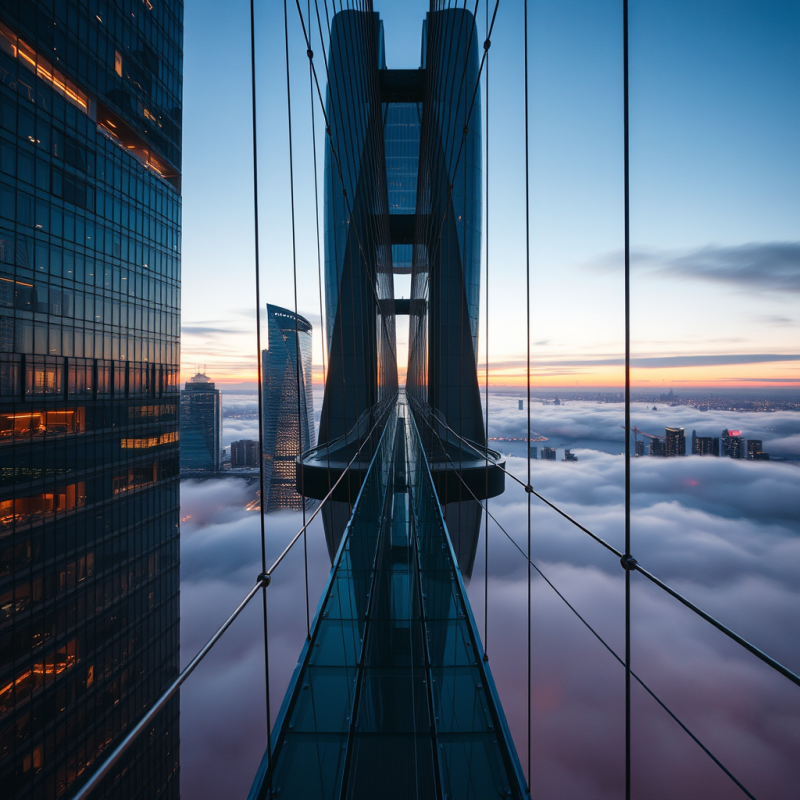 Aerial View of a Suspended Glass Bridge Weaving Between T...