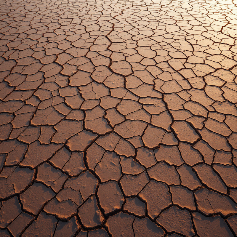 Aerial View of Dried Lake Bed with Geometric Mud Cracks