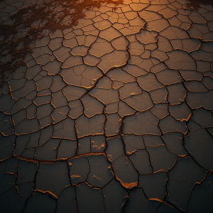 Aerial View Of Dried Lake Bed With Geometric Mud Cracks