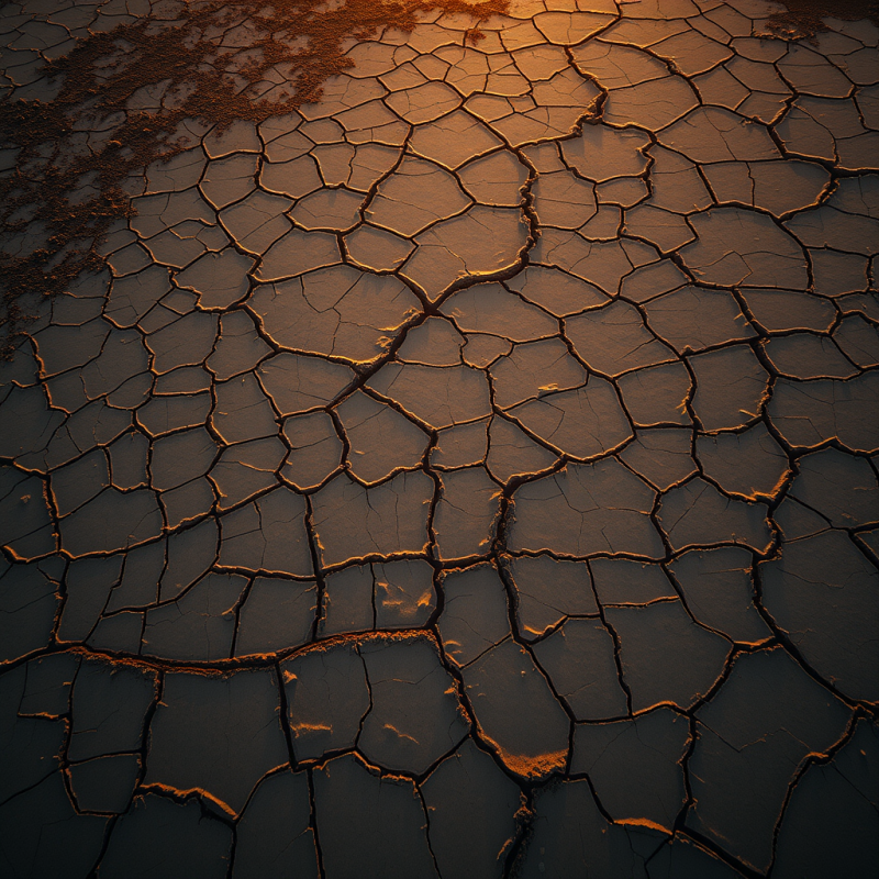 Aerial View of Dried Lake Bed with Geometric Mud Cracks