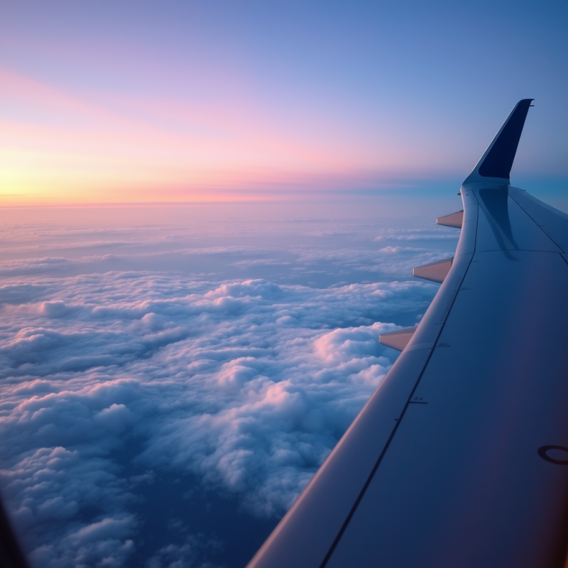 Airplane Wing View from Window Above Clouds Travel