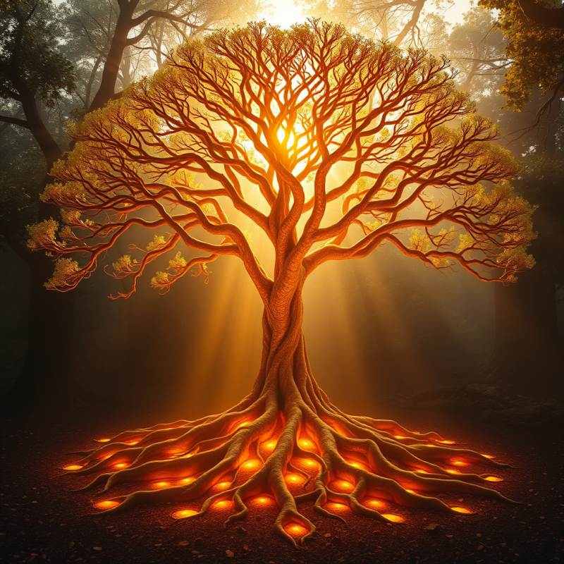 Ancient Tree of Life Glowing Roots Magical Nature