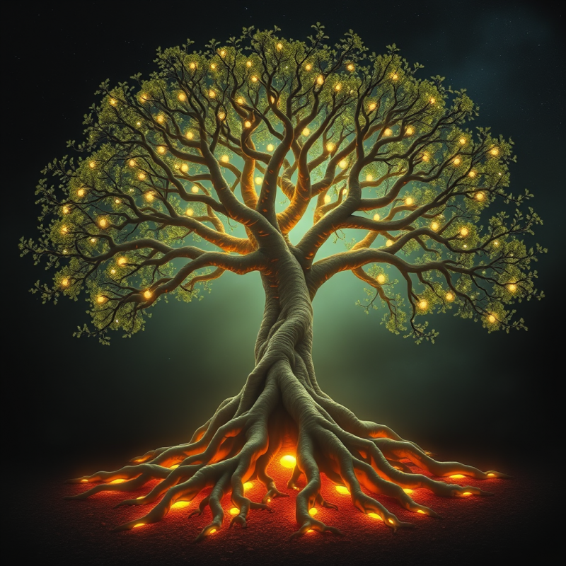 Ancient Tree of Life Glowing Roots Magical Nature