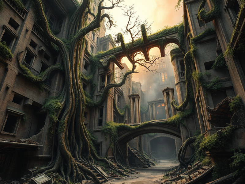 Ancient Trees Conquering Abandoned City Alley