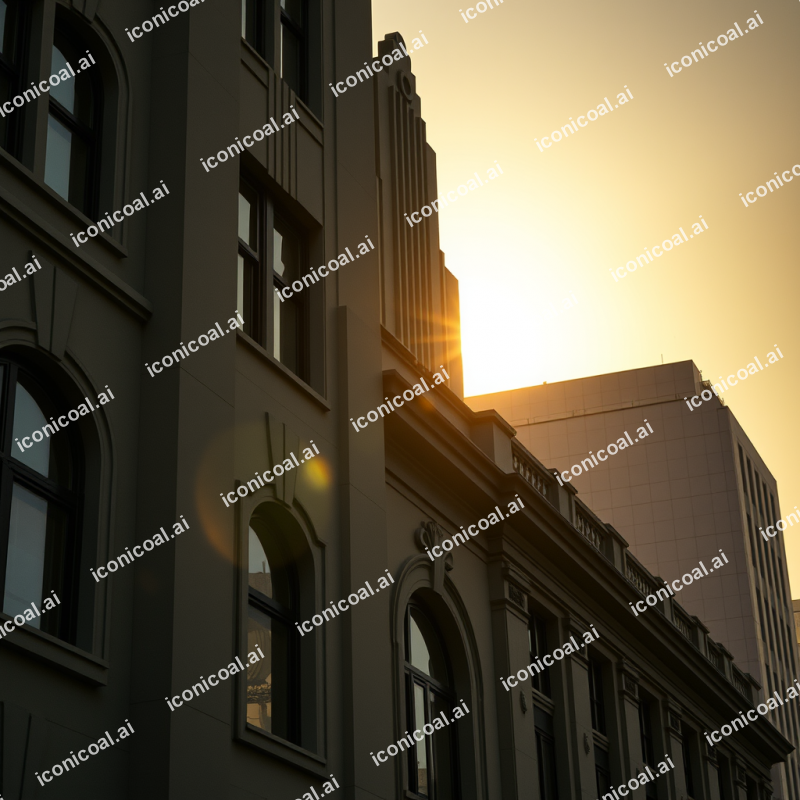 Art Deco Building Details In Golden Afternoon Light