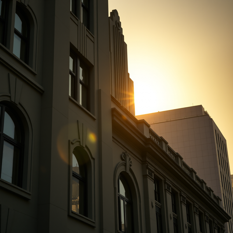 Art Deco Building Details in Golden Afternoon Light