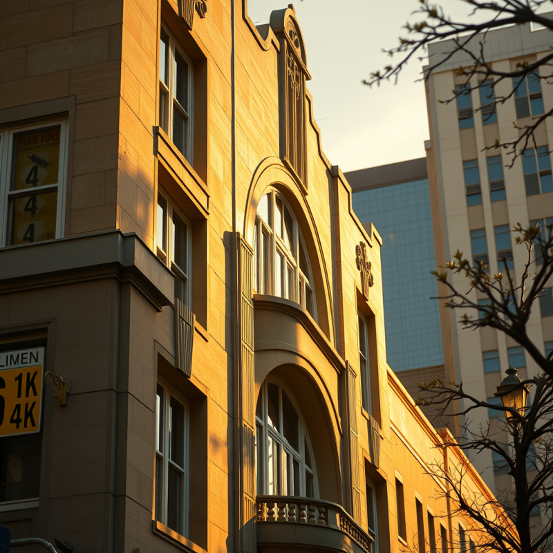 Art Deco Building Details in Golden Afternoon Light