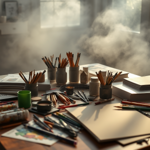 Art Supplies Spread On Table Creative Learning Environment