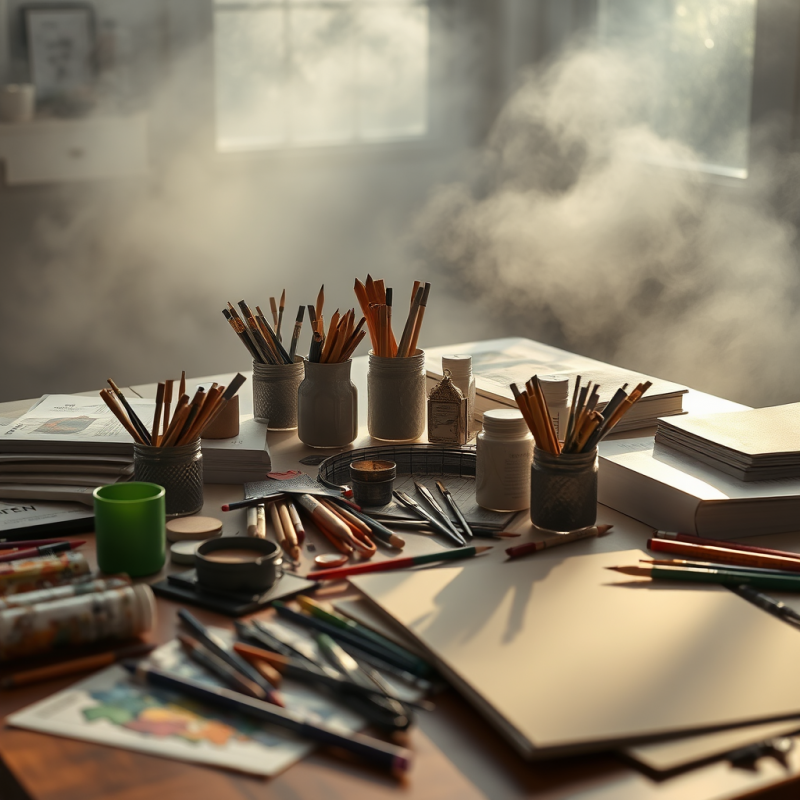 Art Supplies Spread on Table Creative Learning Environment