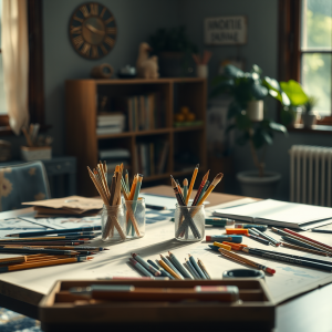 Art Supplies Spread On Table Creative Learning Environment