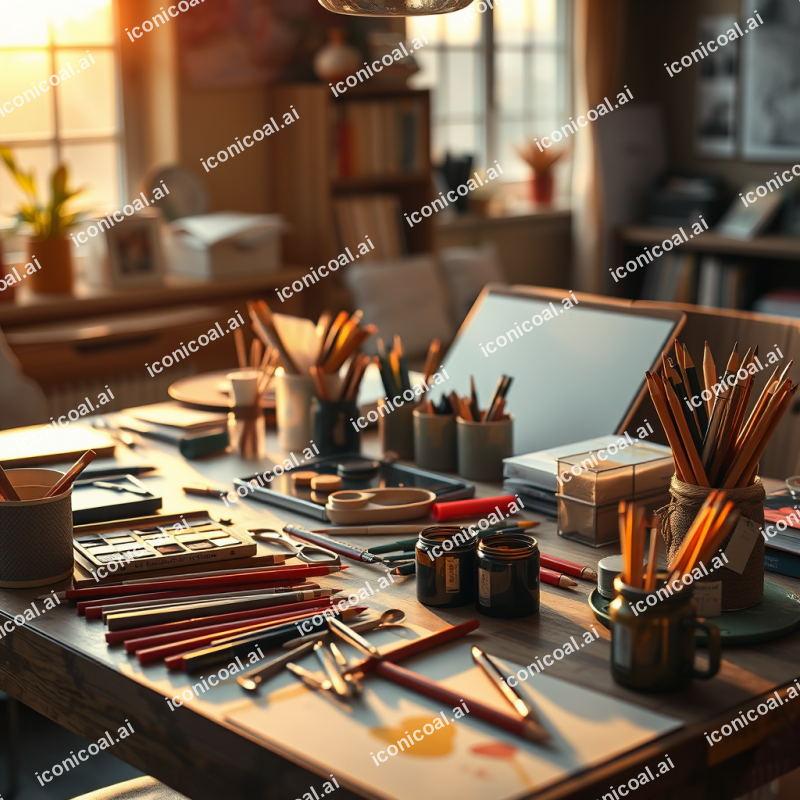 Art Supplies Spread On Table Creative Learning Environment