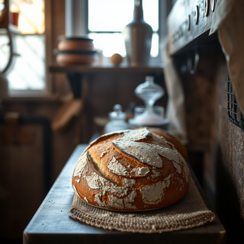 Artisan Sourdough Bread Fresh from Oven Rustic Kitchen Se...