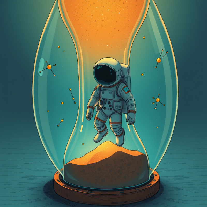Astronaut Floats Inside a Giant Hourglass as Orange