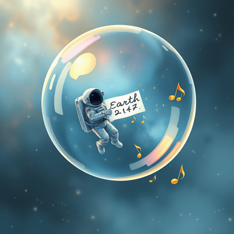 Astronaut Floats Inside a Glowing Bubble in Space,