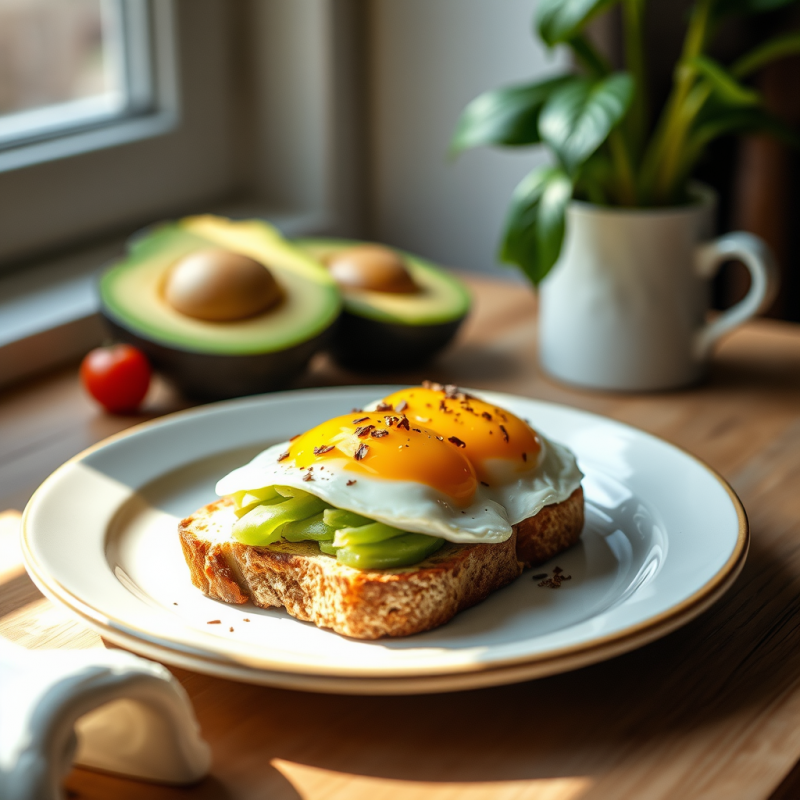 Avocado Toast with Eggs Healthy Brunch Natural Lighting
