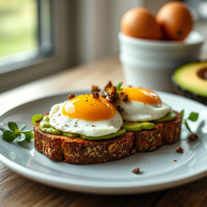 Avocado Toast with Eggs Healthy Brunch Natural Lighting