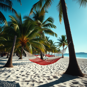 Beach Hammock Between Palm Trees Relaxation Vacation
