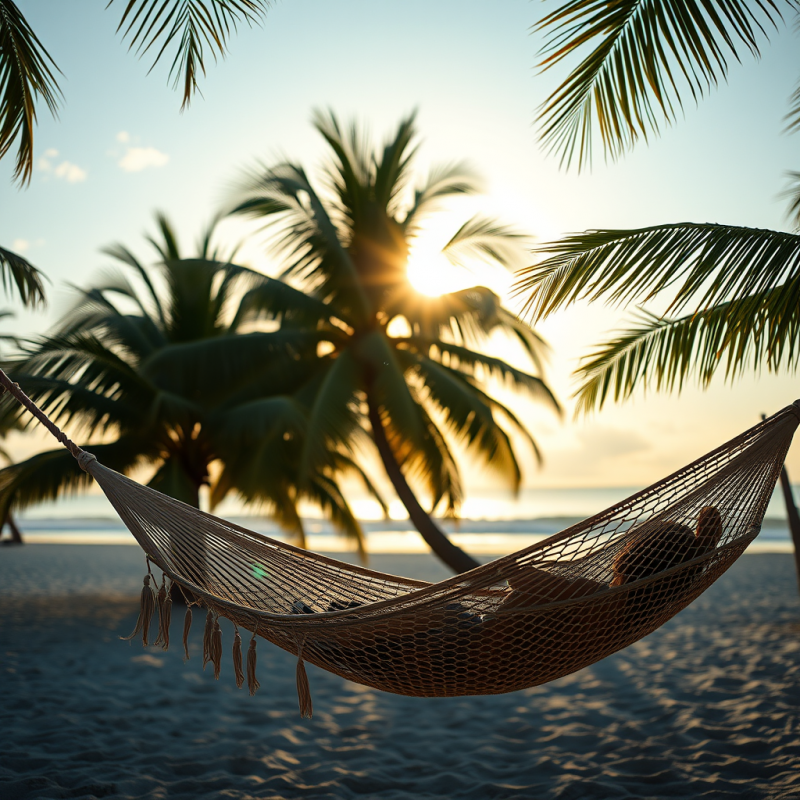 Beach Hammock Between Palm Trees Relaxation Vacation