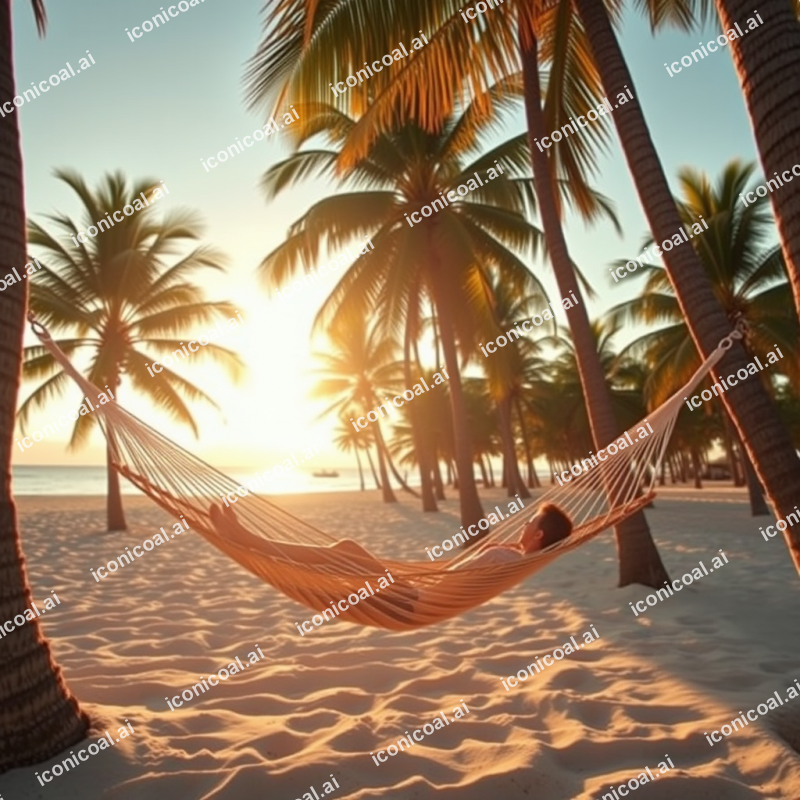 Beach Hammock Between Palm Trees Relaxation Vacation