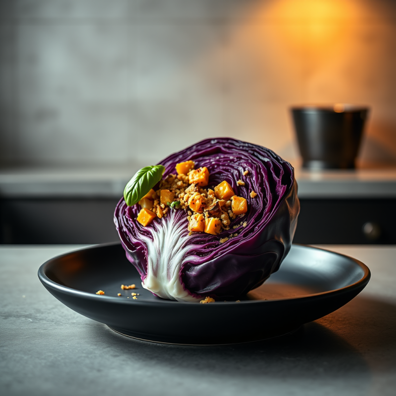 Beautifully Plated Half of Purple Cabbage Topped