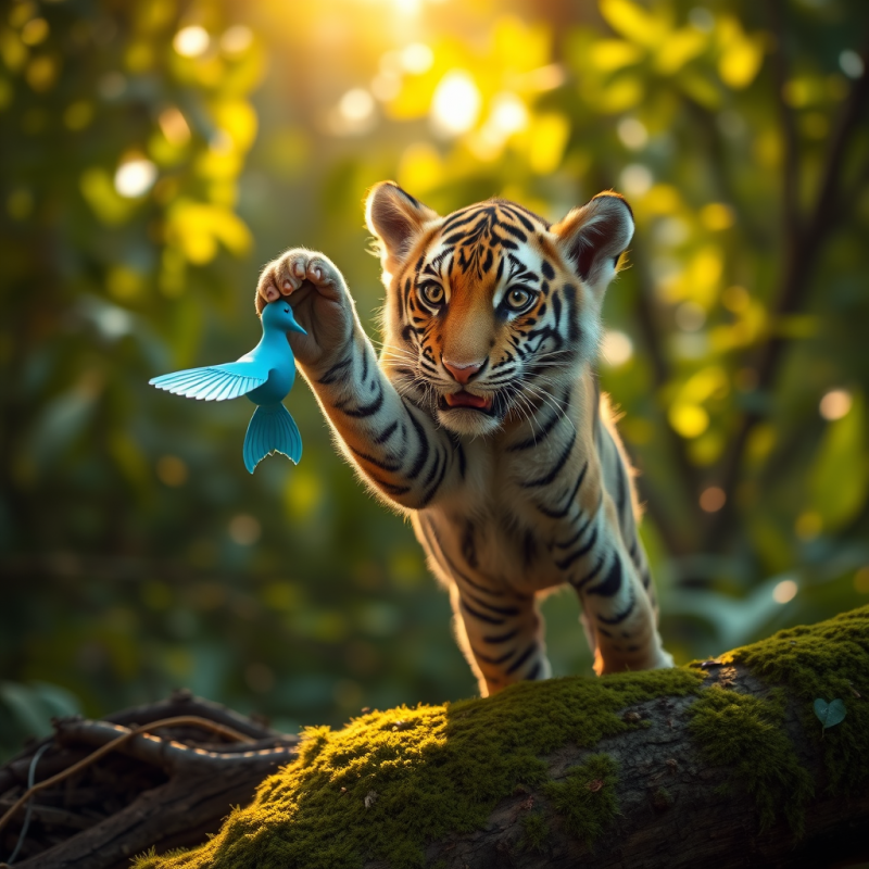 Bengal Tiger Cub with Dappled Sunlight Filtering Throug...