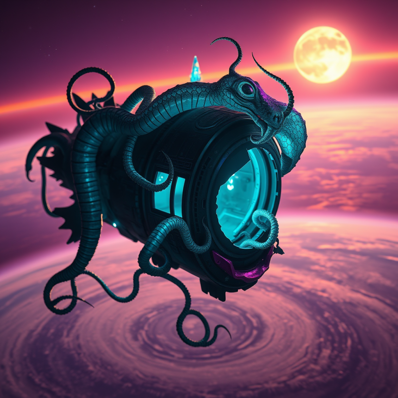 Bioluminescent Alien Vine Creature with Crystalline Ten...