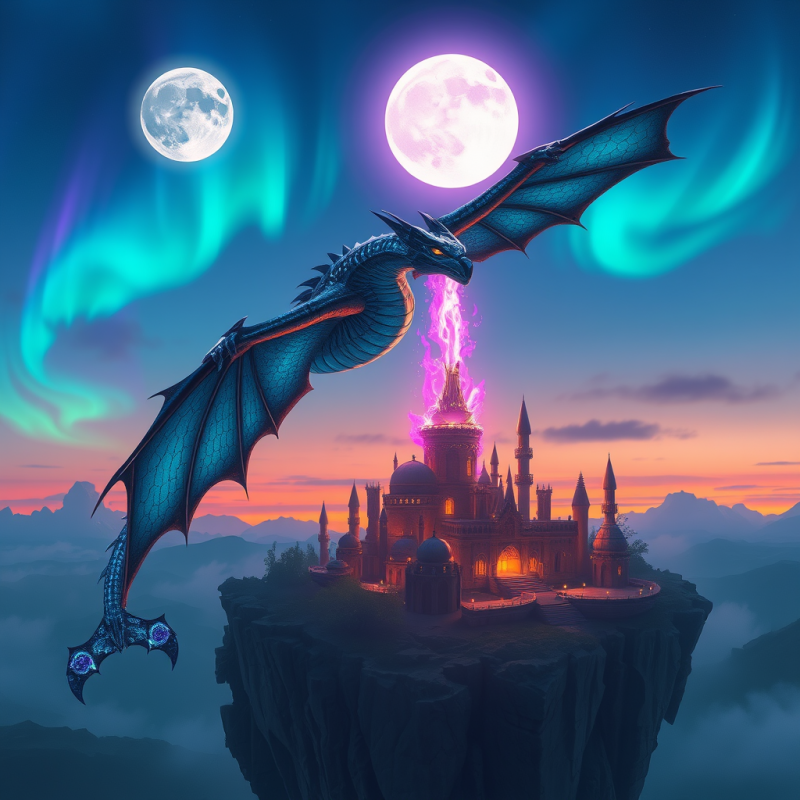 Bioluminescent Dragon with Iridescent Blue Scales and G...